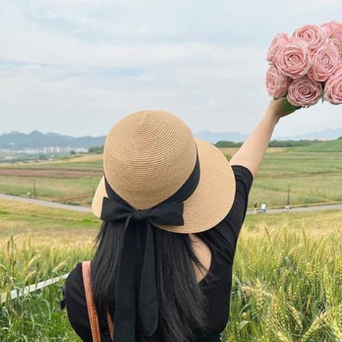Sun Hat Women's Summer French Elegant Bow gogodiggity