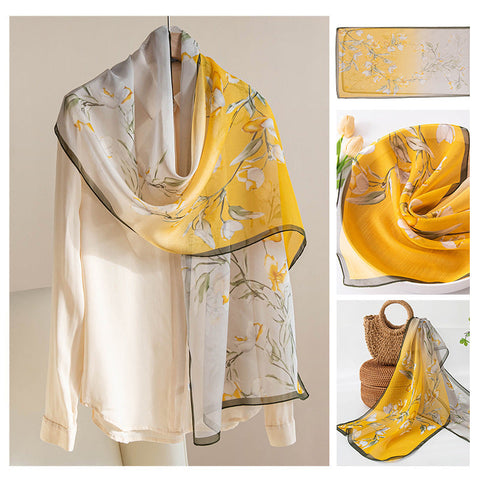 Silk Scarf Women's Mulberry Silk Printed Shawl gogodiggity