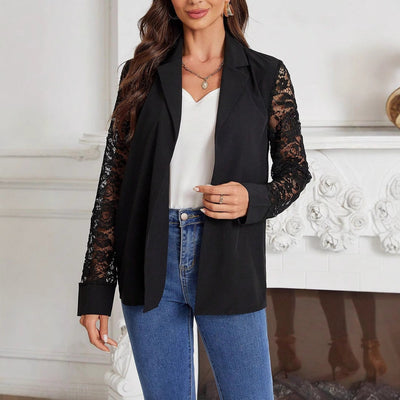 Women's Elegant Suit Lace Stitching Long Sleeve Top Coat gogodiggity