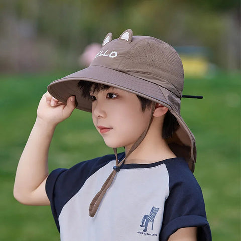 Children's Summer Hat Boys And Girls Outdoor Sunscreen Hat Large Brim Shawl Fisherman Hat Cap Cute Sun Hat Beach Accessories gogodiggity