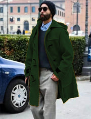 Retro Horn Button Hooded Woolen Trench Coat Men gogodiggity