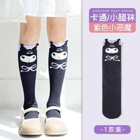 Girls Children Spring Over The Knee Stockings Kawaii Kuromi My Melody Cinnamoroll Pochacco Autumn Winter Cotton Mid-calf Socks gogodiggity