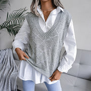 Women's V-neck Hollow Rhombus Casual Knitted Sweater Vest gogodiggity