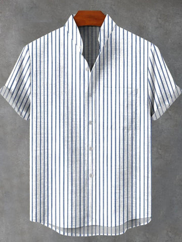 Men's Stand Collar Contrast Color Striped Casual Cool Versatile Short Sleeve gogodiggity