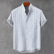 Men's Stand Collar Contrast Color Striped Casual Cool Versatile Short Sleeve gogodiggity
