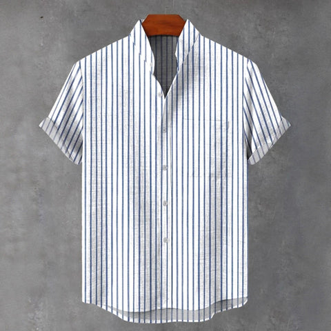 Men's Stand Collar Contrast Color Striped Casual Cool Versatile Short Sleeve gogodiggity