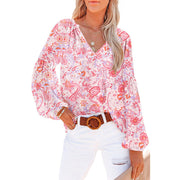 Women's Floral Chiffon Shirt Loose V-neck Casual Top gogodiggity