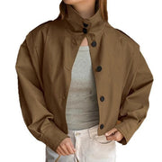 Khaki Lapel Simple Single-breasted Coat gogodiggity