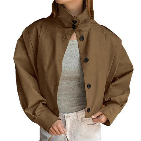 Khaki Lapel Simple Single-breasted Coat gogodiggity