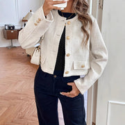 Milky White O-neck Short Slimming Elegant Lady Wool Coat gogodiggity