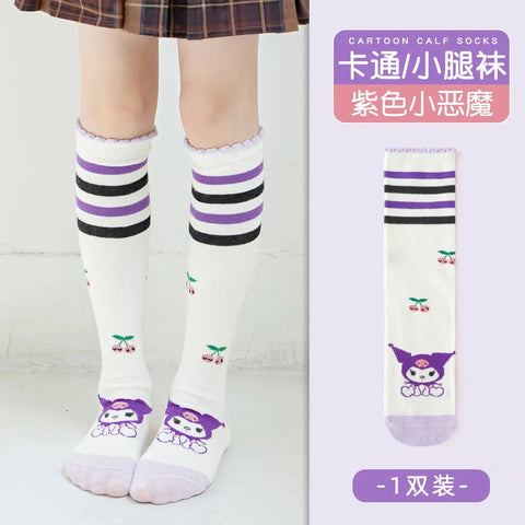 Girls Children Spring Over The Knee Stockings Kawaii Kuromi My Melody Cinnamoroll Pochacco Autumn Winter Cotton Mid-calf Socks gogodiggity