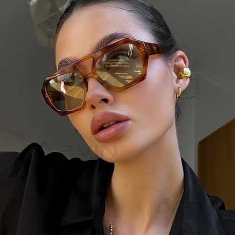 Fashionable retro square sunglasses for women and men, thick framed double bridge glasses for women, fashionable polygonal sungl gogodiggity