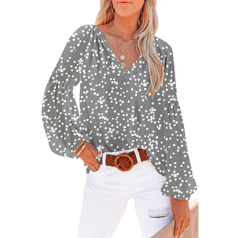 Women's Floral Chiffon Shirt Loose V-neck Casual Top gogodiggity