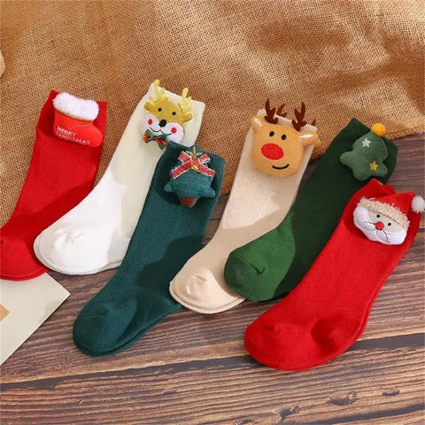 Q22D Cotton Socks Newborn Infants Toddlers Girls Christmas Santa Elk Socks Gift gogodiggity