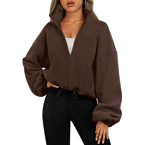 Women's Solid Color With Fur Sports Zipper Coat gogodiggity