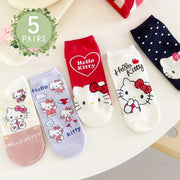 5 Pairs Sanrio Hello Kitty Women Socks  Kawaii New Fall Cartoon Children Mid-calf Socks Combed Cotton Sock for Girls gogodiggity