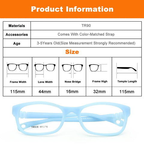 Flexible Kids Eyeglasses Frame Size 44/16 TR90 Children Glasses, No Screw, Unbreakable Safe Light Boys Girls Optical Glasses gogodiggity