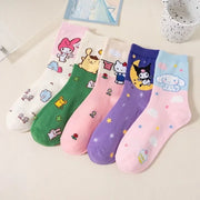 Cartoon Sanrio Hello Kitty Women's Socks My Melody Cute Girl Mid-tube Cotton Socks Kawaii Student Sock Girl Kids Christmas Gift gogodiggity