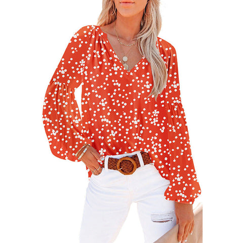 Women's Floral Chiffon Shirt Loose V-neck Casual Top gogodiggity