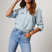 CPSYMYM Women Casual Western Denim Shirt Solid Turn Down Single Breasted Long Sleeve Shirt Oversized Shirts Blusas Para Mujer gogodiggity
