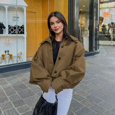 Khaki Lapel Simple Single-breasted Coat gogodiggity