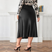 High Waist Zipper Large Hem Satin Satin Temperament Skirt gogodiggity