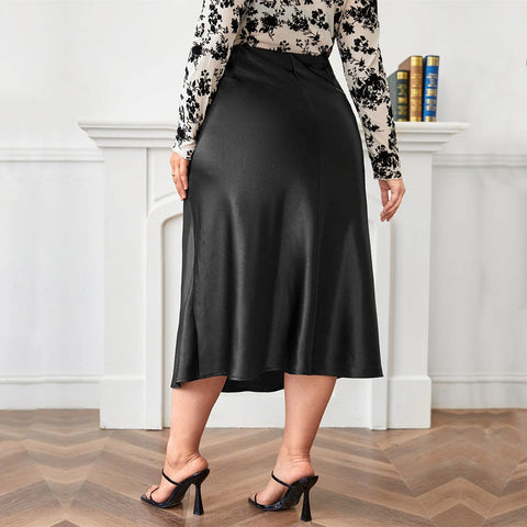 High Waist Zipper Large Hem Satin Satin Temperament Skirt gogodiggity