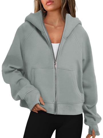 Loose Zip Long Hooded Thumb Hole Brushed Hoody gogodiggity