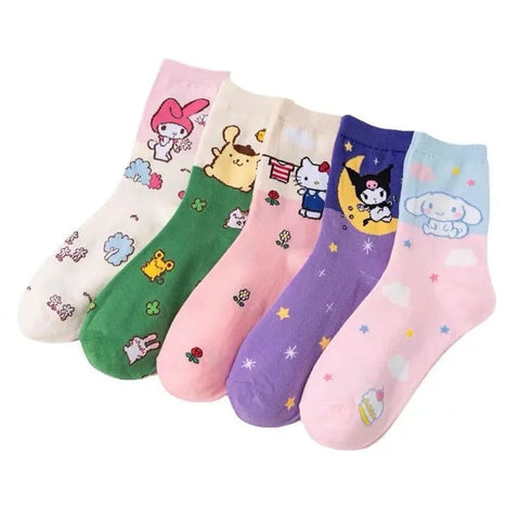 Cartoon Sanrio Hello Kitty Women's Socks My Melody Cute Girl Mid-tube Cotton Socks Kawaii Student Sock Girl Kids Christmas Gift gogodiggity