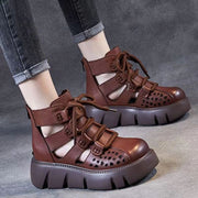 Women's Platform Sandals All-matching Hollow Hole Hole Shoes Fashion Soft Leather Cowhide Sandal Boots gogodiggity