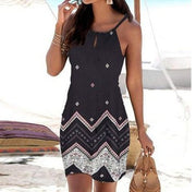 Halter Neck Printed Sleeveless Casual Mini Beach Dress gogodiggity
