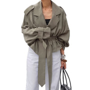 Women's Large Lapel Lace-up Trench Coat Fashionable Jacket gogodiggity