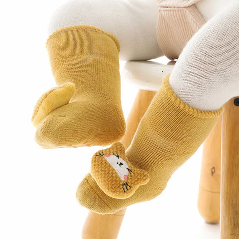 Adorable Animal Print Baby Socks Non Slip Warm Winter Footies Soft Cotton Infant Toddler Cozy Crew Socks gogodiggity