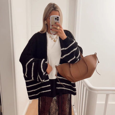 Loose Contrast Color Striped Sweater gogodiggity
