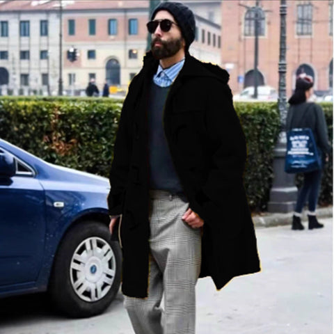 Retro Horn Button Hooded Woolen Trench Coat Men gogodiggity