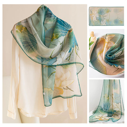 Silk Scarf Women's Mulberry Silk Printed Shawl gogodiggity