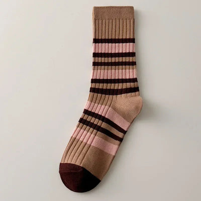 High Quality Cotton Knitting Women Socks Korean Style Vintage Long Socks Multicolor Striped School Girls Skateboard Sports Socks gogodiggity