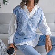 Women's V-neck Hollow Rhombus Casual Knitted Sweater Vest gogodiggity