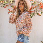 Women's Floral Chiffon Shirt Loose V-neck Casual Top gogodiggity