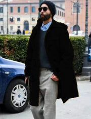 Retro Horn Button Hooded Woolen Trench Coat Men gogodiggity