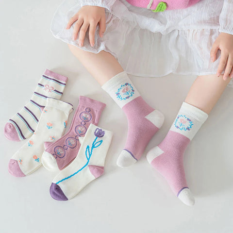 5 Pairs /Lot Autumn Winter New Children's Socks Korean ins Style Purple Flower Kids Socks All-match Casual Boys And Girls Socks gogodiggity