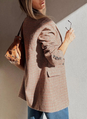 Brown Houndstooth Lapel Collar Blazer gogodiggity