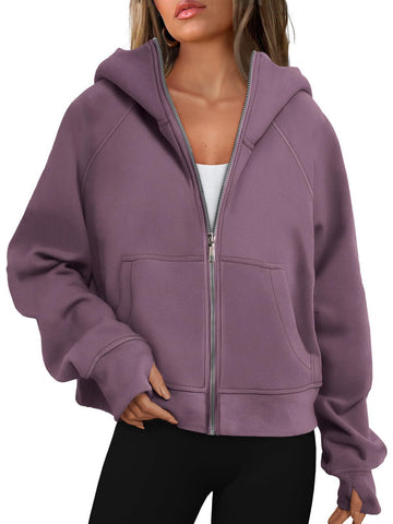 Loose Zip Long Hooded Thumb Hole Brushed Hoody gogodiggity