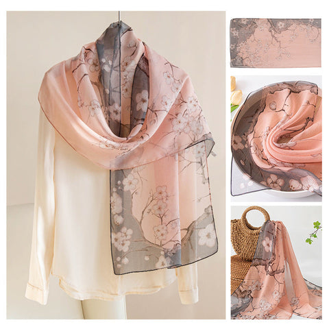 Silk Scarf Women's Mulberry Silk Printed Shawl gogodiggity