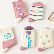 5 Pairs /Lot Autumn Winter New Children's Socks Korean ins Style Purple Flower Kids Socks All-match Casual Boys And Girls Socks gogodiggity