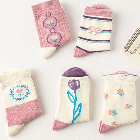 5 Pairs /Lot Autumn Winter New Children's Socks Korean ins Style Purple Flower Kids Socks All-match Casual Boys And Girls Socks gogodiggity