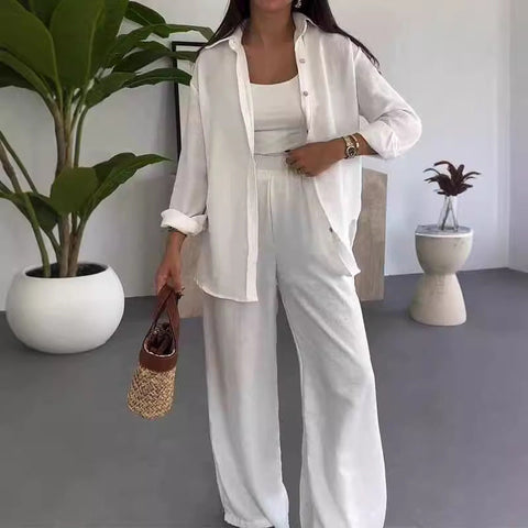 Fashion Solid Color Loose Top Casual Wide Leg Pants Two-piece Set gogodiggity