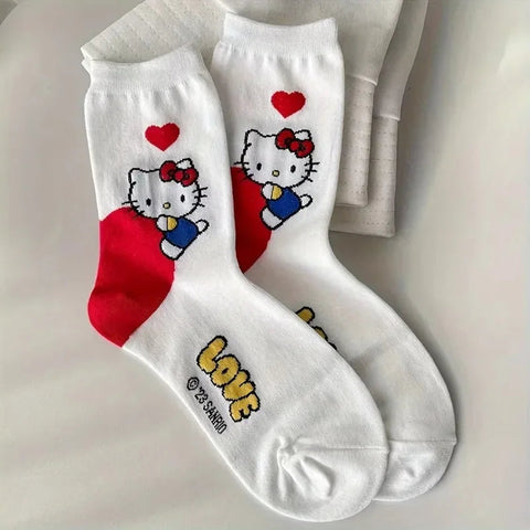 6 Pairs Sanrio Hello Kitty Kids Socks Kuromi Melody Kawaii Winter Cartoon Women Mid-calf Socks Cotton Warm Stockings for Girls gogodiggity