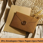 Luxury Linen Envelope and Letter Set with Wax Seals - Vintage Elegant Style - Perfect for Weddings, Parties & Special Occasions gogodiggity