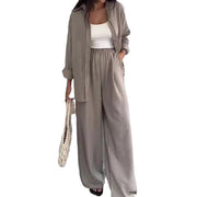 Fashion Solid Color Loose Top Casual Wide Leg Pants Two-piece Set gogodiggity